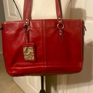 Red Leather Office Tote for carrying everything for your office.